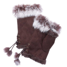 Load image into Gallery viewer, Two Toned Real Fur Trim Fingerless Gloves