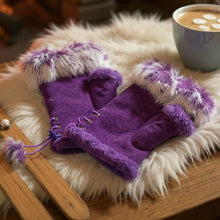 Load image into Gallery viewer, Two Toned Real Fur Trim Fingerless Gloves