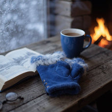 Load image into Gallery viewer, Two Toned Real Fur Trim Fingerless Gloves