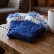 Load image into Gallery viewer, Two Toned Real Fur Trim Fingerless Gloves