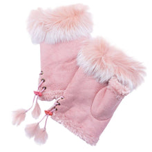 Load image into Gallery viewer, Two Toned Real Fur Trim Fingerless Gloves
