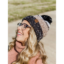 Load image into Gallery viewer, Lined Tri-Color Flecked Pom CC Beanie
