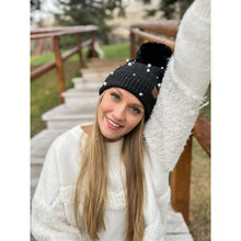 Load image into Gallery viewer, Pearl Embellished Faux Fur Pom C.C Beanie
