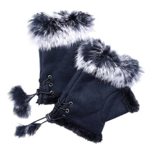 Load image into Gallery viewer, Two Toned Real Fur Trim Fingerless Gloves
