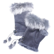 Load image into Gallery viewer, Two Toned Real Fur Trim Fingerless Gloves
