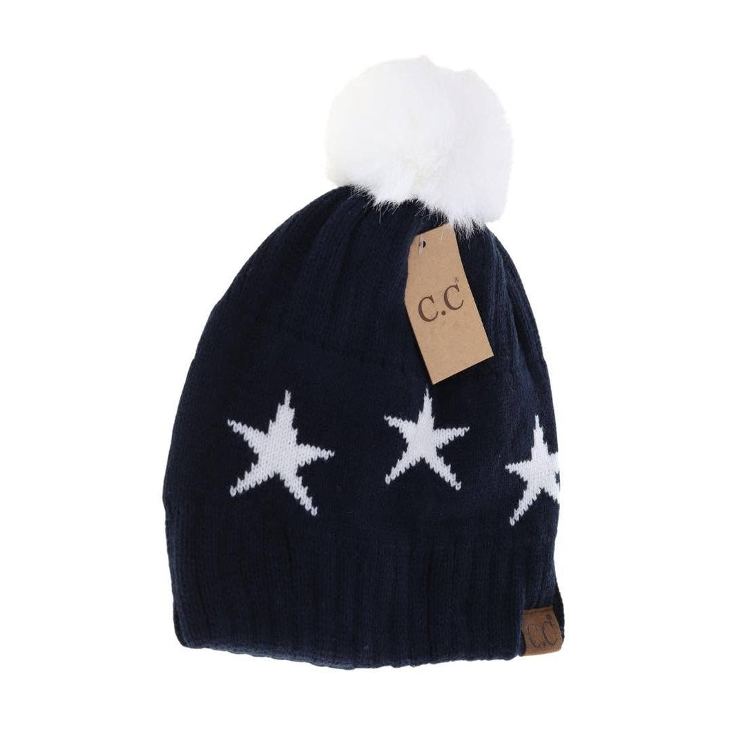 Star Print Pom C.C Beanie