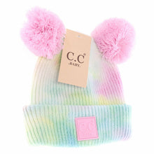 Load image into Gallery viewer, Baby Tie Dye Double Fur Pom Beanie
