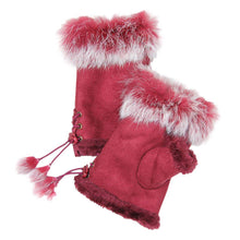 Load image into Gallery viewer, Two Toned Real Fur Trim Fingerless Gloves
