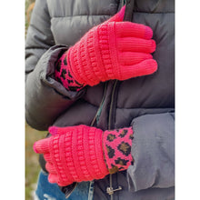 Load image into Gallery viewer, Solid Cable Knit Leopard Cuff CC Gloves
