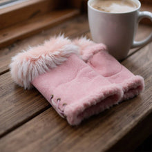 Load image into Gallery viewer, Two Toned Real Fur Trim Fingerless Gloves
