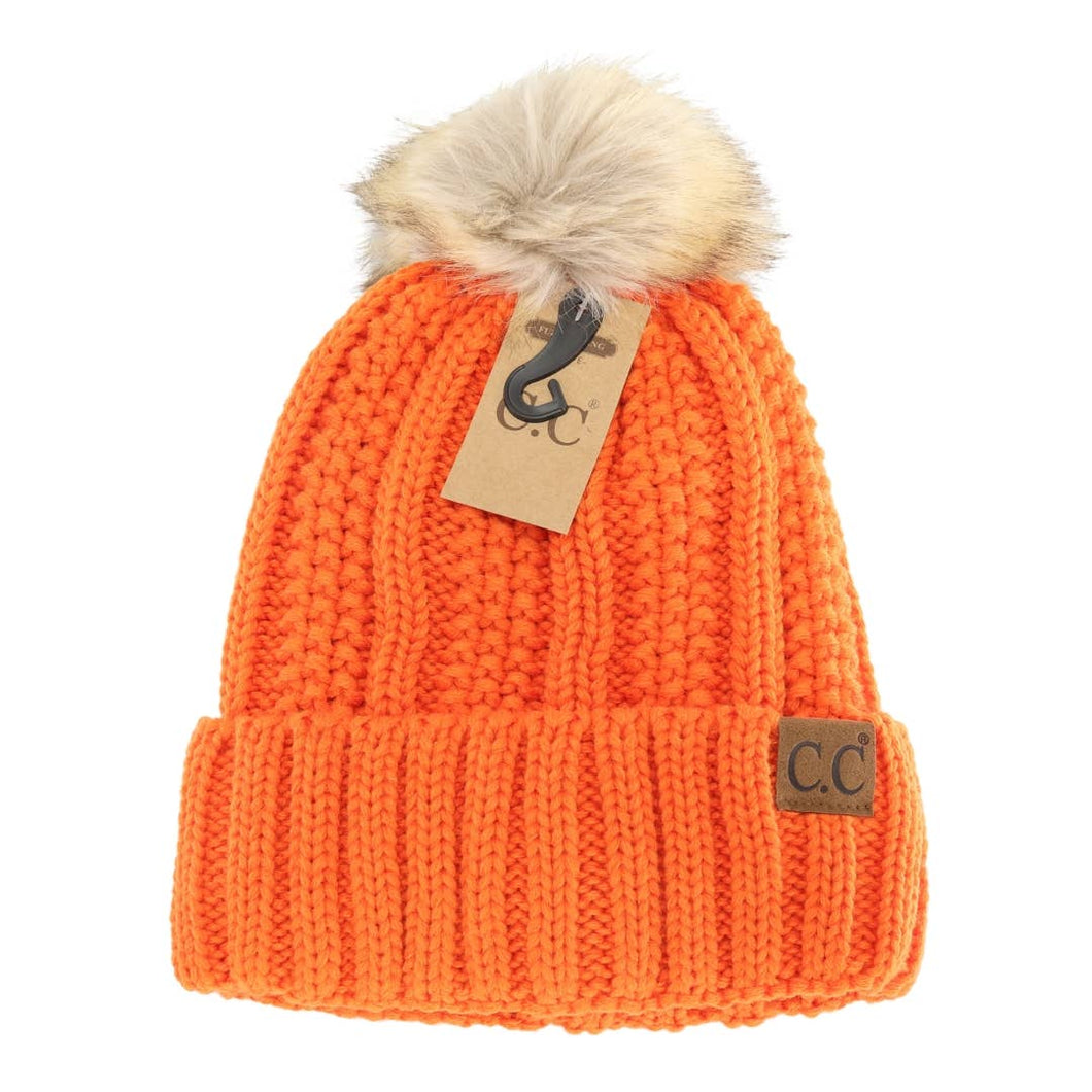 Fuzzy Lined Fur Pom CC Beanie