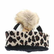 Load image into Gallery viewer, Leopard/Buffalo Mixed Print Fur Pom C.C Beanie
