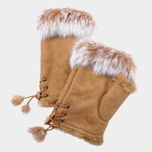 Load image into Gallery viewer, Two Toned Real Fur Trim Fingerless Gloves
