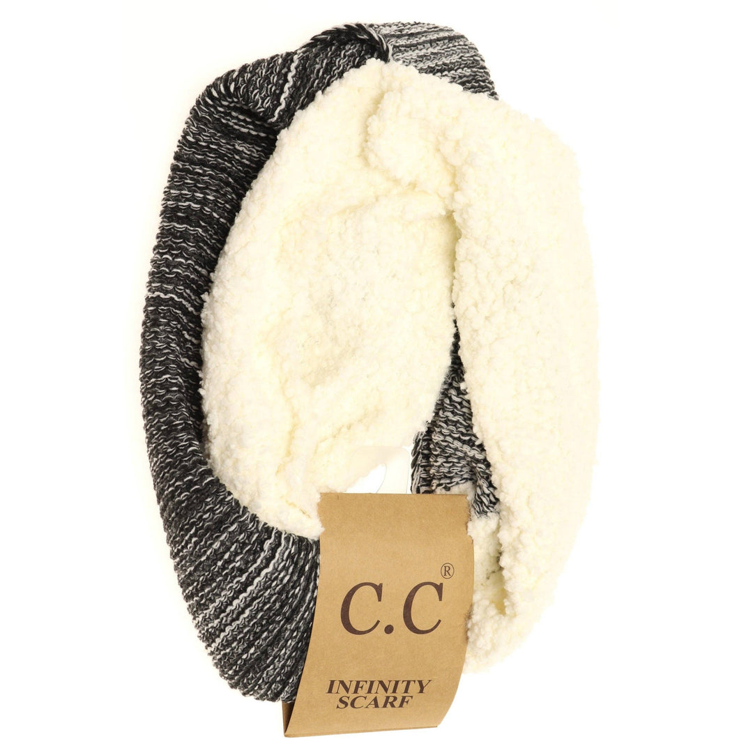 Popcorn Heathered Sherpa Lined Knit Scarf