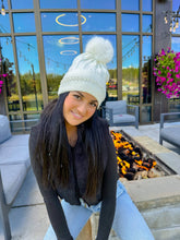 Load image into Gallery viewer, Pearl Embellished Cuff Faux Fur Pom C.C Beanie
