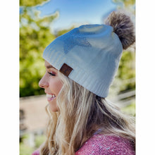 Load image into Gallery viewer, Rhinestone Star Fur Pom CC Beanie
