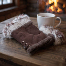 Load image into Gallery viewer, Two Toned Real Fur Trim Fingerless Gloves
