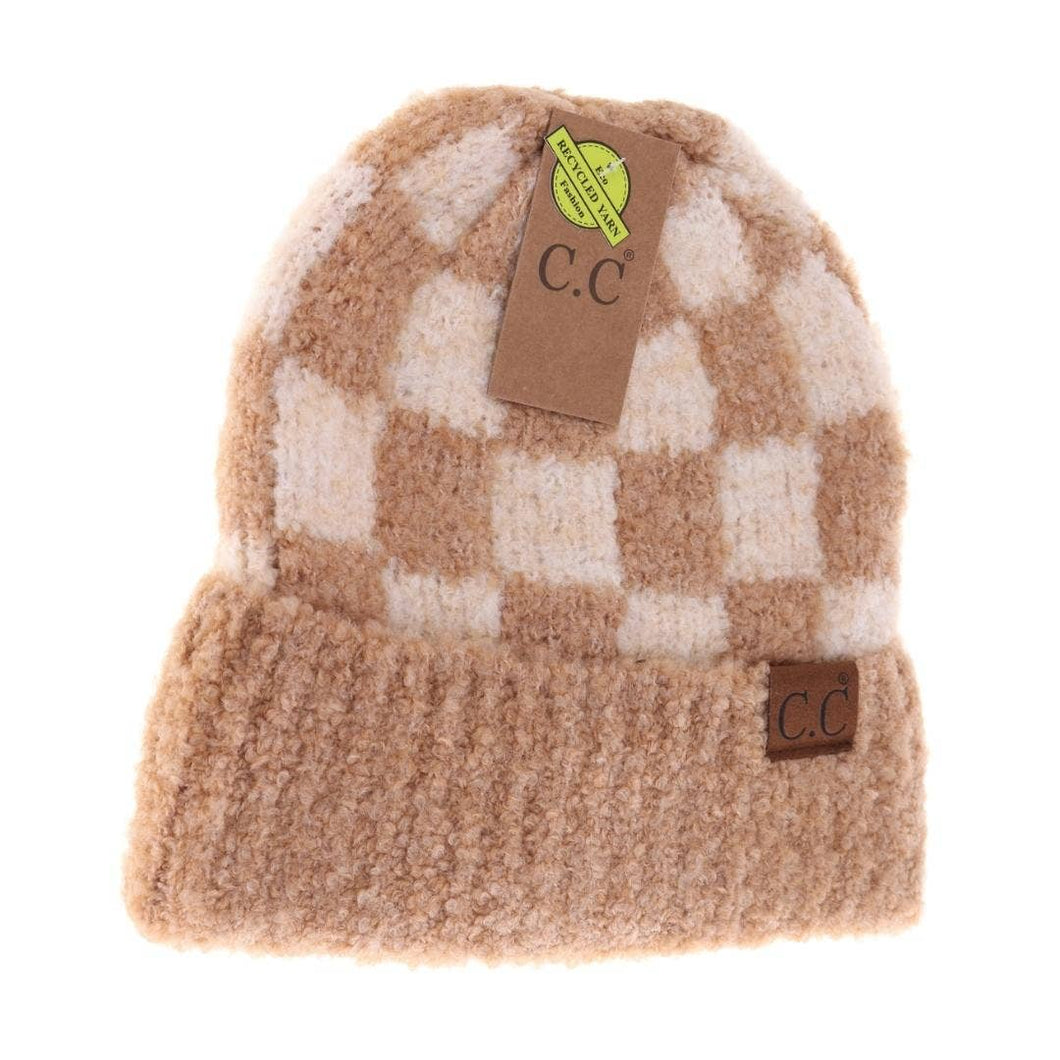 Boucle Checkered Patterned C.C Beanie
