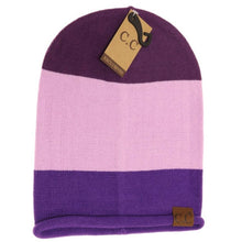 Load image into Gallery viewer, Colorblock Rolled Cuff Slouchy CC Beanie
