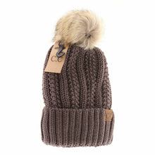 Load image into Gallery viewer, Fuzzy Lined Fur Pom CC Beanie
