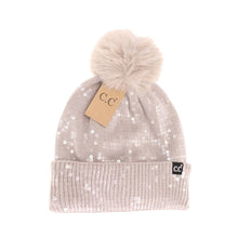 Load image into Gallery viewer, Allover Clear Sequin Faux Fur Pom C.C Beanie
