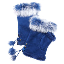 Load image into Gallery viewer, Two Toned Real Fur Trim Fingerless Gloves
