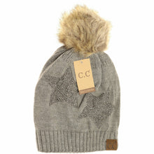 Load image into Gallery viewer, Rhinestone Star Fur Pom CC Beanie
