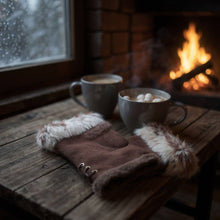 Load image into Gallery viewer, Two Toned Real Fur Trim Fingerless Gloves
