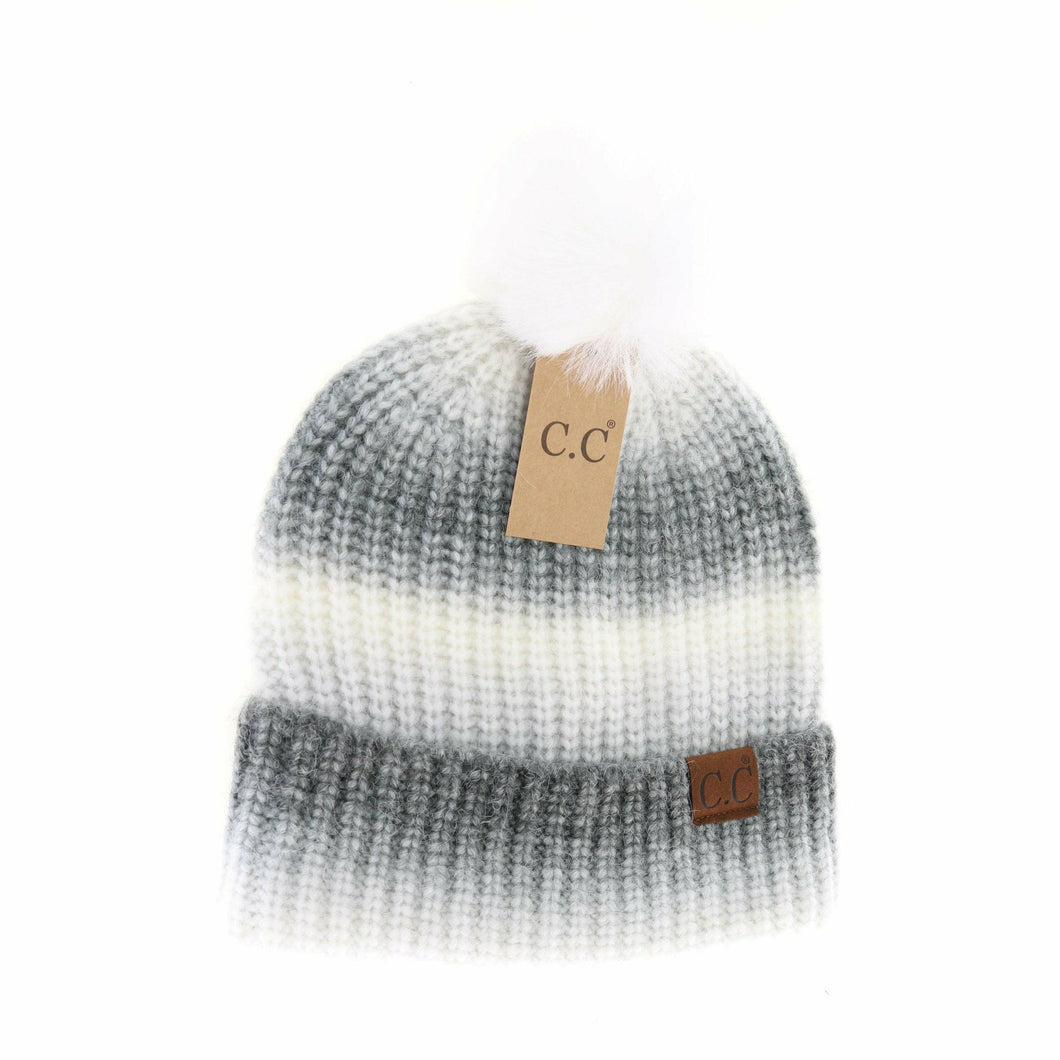 Multicolored Ombre Fur Pom C.C Beanie