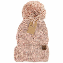 Load image into Gallery viewer, Multi Color Feather Knit Pom Beanie
