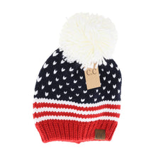 Load image into Gallery viewer, Knit American Flag Pom C.C Beanie
