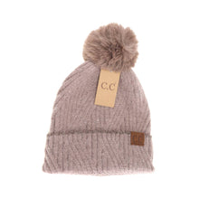 Load image into Gallery viewer, Sequin Faux Fur Pom C.C Beanie
