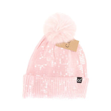 Load image into Gallery viewer, Allover Clear Sequin Faux Fur Pom C.C Beanie
