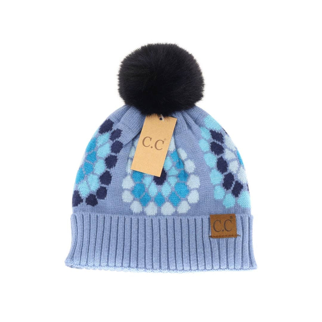 C.C Flower Pattern Pom Beanie