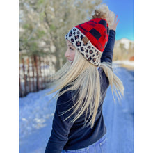 Load image into Gallery viewer, Leopard/Buffalo Mixed Print Fur Pom C.C Beanie
