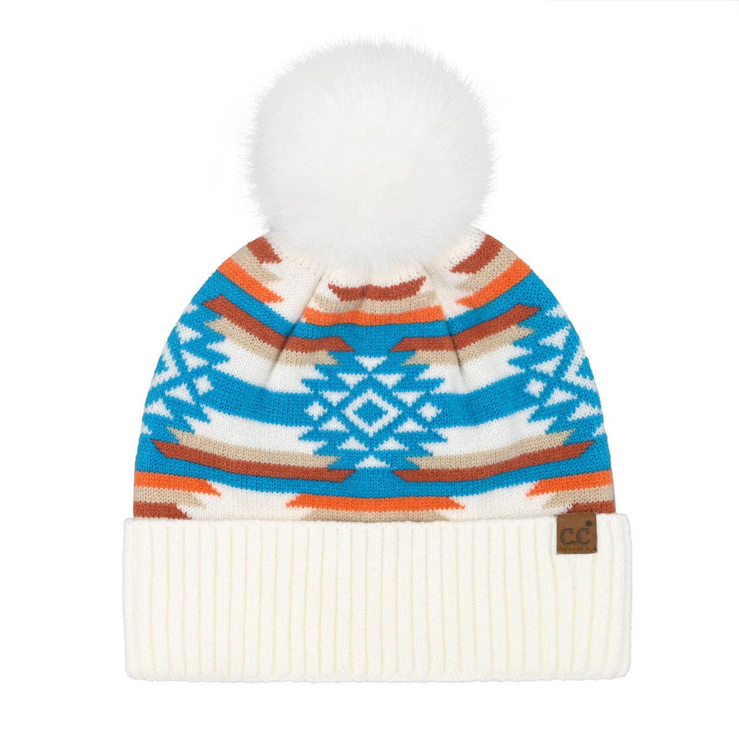 Aztec Patterned CC. Pom Beanie HTE0127