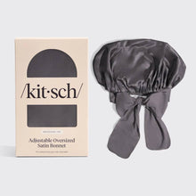 Load image into Gallery viewer, Adjustable Oversized Satin Bonnet- Charcoal
