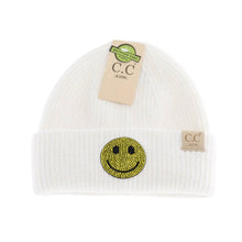 Load image into Gallery viewer, KIDS C.C Rhinestone Smiley Face Cuff Beanie
