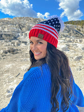 Load image into Gallery viewer, Knit American Flag Pom C.C Beanie
