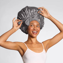 Load image into Gallery viewer, Adjustable Oversized Satin Bonnet- Charcoal
