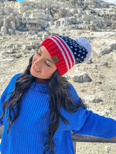 Load image into Gallery viewer, Knit American Flag Pom C.C Beanie
