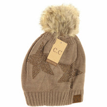 Load image into Gallery viewer, Rhinestone Star Fur Pom CC Beanie
