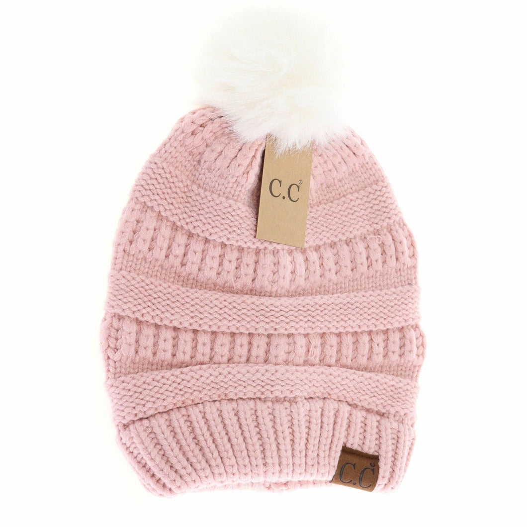 Super Soft Matching Fur Pom C.C Beanie
