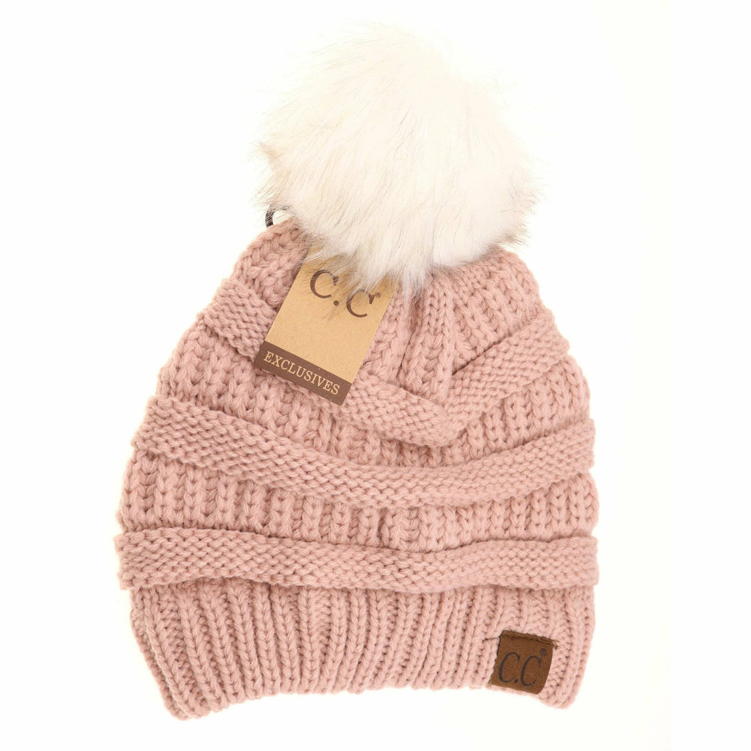 Classic Matching Fur Pom CC Beanie