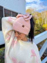 Load image into Gallery viewer, Sequin Bow Messy Bun C.C Beanie
