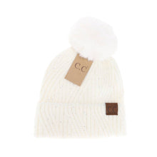 Load image into Gallery viewer, Sequin Faux Fur Pom C.C Beanie
