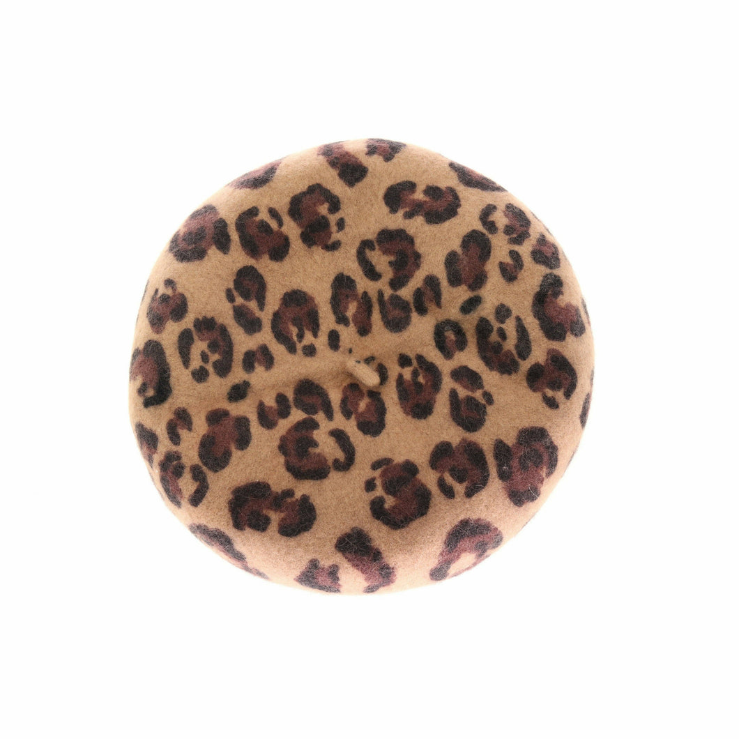 Leopard Pattern Wool C.C Beret