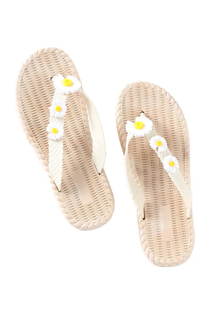 White Daisy Flip Flops